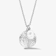 Dower & Hall Silver Hammered Disc & White Freshwater Pearl Nomad Pendant Necklace PLP225-S-WP-18