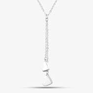 Silver Two Plain Heart Chain Dropper Necklace NC01094A