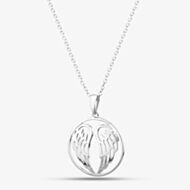 Silver Circle Wings Pendant Necklace SP02251C