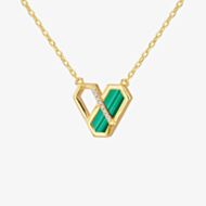 LUXE Silver Gold Plated Malachite & Cubic Zirconia Hexagon Link Necklace 8.12.0230