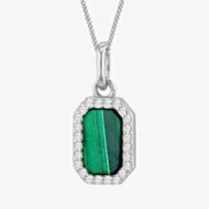 Silver Green Malachite & Cubic Zirconia Hexagon Necklace 8.61.0050