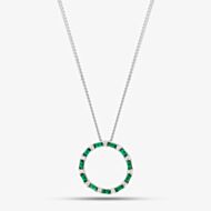 Sterling Silver Green Cubic Zirconia Circle Pendant Necklace S6675