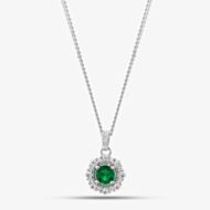 Sterling Silver Green Cubic Zirconia Halo Pendant Necklace S6680