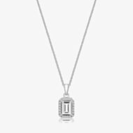 Sterling Silver Emerald Cut Cubic Zirconia Halo Pendant Necklace SPG0027CZ