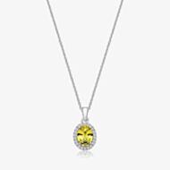 Sterling Silver Yellow Cubic Zirconia Oval Pendant Necklace SPG0025YZ