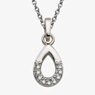 Unique Sterling Silver Cubic Zirconia Open Teardrop Pendant Necklace MK-1005