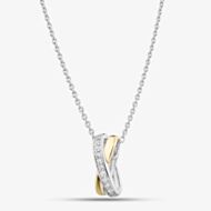 Fashionista Silver Two-Tone Cubic Zirconia Cross Over Pendant MK1069GO