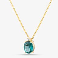 Yellow Gold Tone Plated Sterling Silver Oval Cut Teal Cubic Zirconia Pendant AP14166Z-TMNN-A75/G
