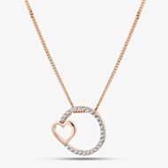 Fashionista Gold Rose Gold Tone Plated Sterling Silver Cubic Zirconia Open Circle & Heart Pendant 05S2AZP504307