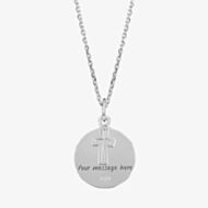 Engravables- Silver Plain Disc and Cross Pendant P-4078