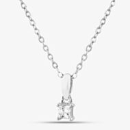 Silver Small Princess Cut Cubic Zirconia Pendant Necklace ZQP00043
