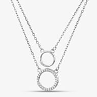 Silver Cubic Zirconia Two Circle Layer Necklace NCC0051A