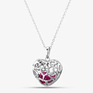 Silver Pink Red Cubic Zirconia Caged Heart Pendant Necklace SP01420R