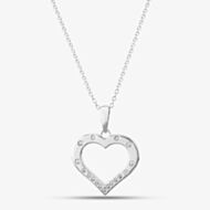 Silver Cubic Zirconia Open Heart Pendant Necklace SP06405A