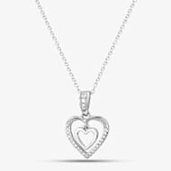 Silver Cubic Zirconia Heart With Mini Floating Heart Pendant Necklace MP02644G