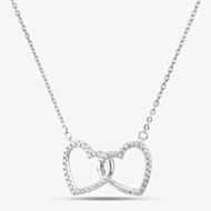 Silver Cubic Zirconia Double Interlinked Open Hearts Necklace MP02683A