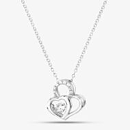 Silver Cubic Zirconia Circle Heart Necklace MP02327D