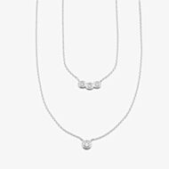 Fashionista Silver Sterling Silver Bezel Set Cubic Zirconia Double Layer Necklace N4780C