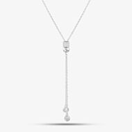 Sterling Silver Cubic Zirconia Pave Barrel & Ball Lariat Necklace N611058