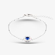 Sterling Silver Rhodium Plated Stone Set Blue Cubic Zircona Hexagon Bracelet  8.24.7942