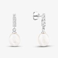 Sterling Silver Freshwater Pearl & Cubic Zirconia Drop Earrings E3385W