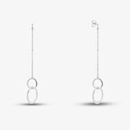 Silver Double Circle Chain Dropper Stud Earrings SE04940A