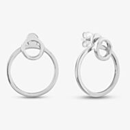 Silver Large Double Open Circle Dropper Stud Earrings ME04084A