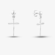 Silver Plain Cross Dropper Stud Earrings SE05581A
