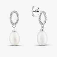 Sterling Silver Cubic Zirconia & Freshwater Pearl Drop Earrings EOW70147FW