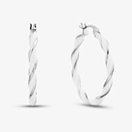 Sterling Silver Rhodium Plated 31mm White Enamel Twister Hoop Earrings 8.51.3143