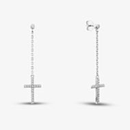 Sterling Silver Rhodium Plated Cubic Zirconia Cross Drop Earrings 8.54.5085