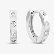 Sterling Silver Rhodium Plated 8 Stone Cubic Zirconia Hoop Creole Earrings 8.58.0001