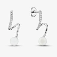 Sterling Silver Cubic Zirconia Pearl Twist Drop Earrings EOW70227FW