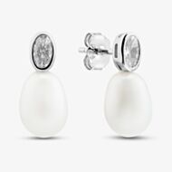 Sterling Silver Cubic Zirconia Pearl Oval Drop Earrings EOW70250FW