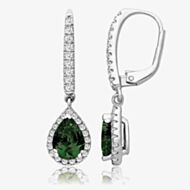 Sterling Silver Pear Cut Green Cubic Zirconia Dropper Earrings SEG0081EM