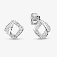 Silver Cubic Zirconia Open Square Stud Earrings E610858