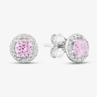 Silver Round Pink Cubic Zirconia Halo Stud Earrings E4442 PINK