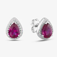 Silver Pear Cut Red Cubic Zirconia Halo Stud Earrings THB-01E RED