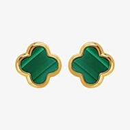 LUXE Silver Gold Plated Malachite Clover Stud Earrings 8.59.1901