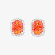 Sterling Silver Rectangular Synthetic Orange Opal & Brilliant Cut Cubic Zirconia Halo Stud Earrings 8.58.0018
