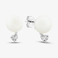 Sterling Silver Large Pearl Cubic Zirconia Stud Earrings EOW7077FW/W