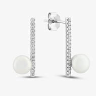 Sterling Silver Pearl Cubic Zirconia Bar Drop Earrings EOW70167FW