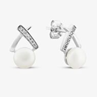 Sterling Silver Cubic Zirconia Pearl X Stud Earrings EOW70169FW