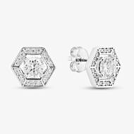 Sterling Silver Rhodium Plated White Cubic Zirconia Hexagon Stud Earrings 8.57.0021