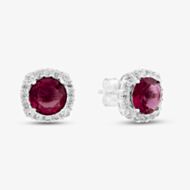 Sterling Silver Rhodium Plated White & Red Cubic Zirconia Stud Earrings 8.57.0046