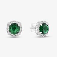 Sterling Silver Rhodium Plated White & Green Cubic Zirconia Stud Earrings 8.57.0047