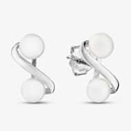 Sterling Silver Double Pearl Infinity Stud Earrings EOW70226FW