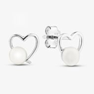 Sterling Silver Pearl Open Heart Stud Earrings EOW70265FW