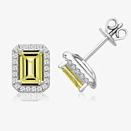 Sterling Silver Emerald Cut Yellow Cubic Zirconia Stud Earrings SEG0027YZ