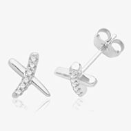 Sterling Silver Cubic Zirconia X Stud Earrings G51355